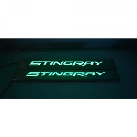 2014-2019 C7 Corvette Doorsills Replacement Style Stingray Brushed Illuminated Green