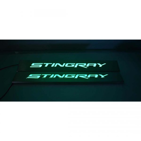2014-2019 C7 Corvette Doorsills Replacement Style Stingray Brushed Illuminated Green