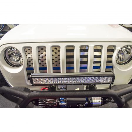 2018-2019 Jeep Wrangler JL Front Grille American Flag Thin Blue Line Brushed