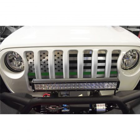 2018-2019 Jeep Wrangler JL Front Grille American Flag Thin Green Line Brushed