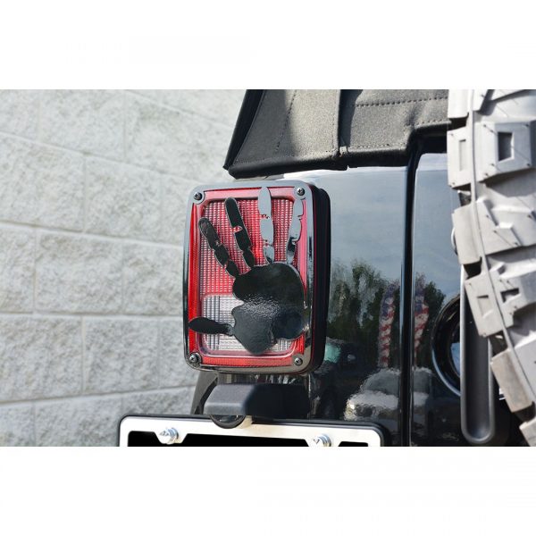 2007-2018 Jeep Wrangler JK and JKU Tail Light Covers Black Powder Coated Wave Hand Style 2pc