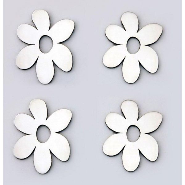 Daisy Stainless Sticker Badges Brushed 4pc