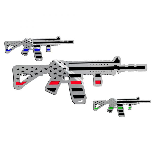 AR-15 Gun Flag Thin Red Line Brushed Stainless 10 inch.