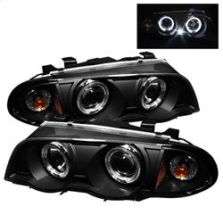 ( Spyder ) - 4DR Projector Headlights 1PC - LED Halo - Amber Reflector - Black - High H1 (Included) - Low H1 (Included)