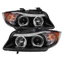 ( Spyder ) - 4DR Projector Headlights - LED Halo - Amber Reflector - Replaceable Eyebrow Bulb - Black - High H1 (Included) - Low H7 (Included)