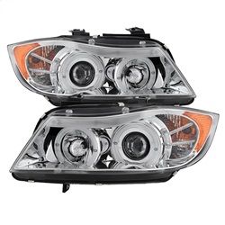 ( Spyder ) - 4DR Projector Headlights - LED Halo - Amber Reflector - Replaceable Eyebrow Bulb - Chrome - High H1 (Included) - Low H7 (Included)