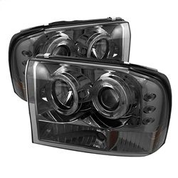 ( Spyder ) - 1PC Projector Headlights - Version 2 - LED Halo - LED ( Replaceable LEDs ) - Smoke - High H1 (Included) - Low H1 (Included)