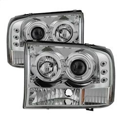 ( Spyder ) - 1PC Projector Headlights - Version 2 - LED Halo - LED ( Replaceable LEDs ) - Chrome - High H1 (Included) - Low H1 (Included)