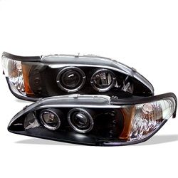 ( Spyder ) - 1PC Projector Headlights - LED Halo - Amber Reflector - LED ( Replaceable LEDs ) - Black - High 9005 (Included) - Low H3 (Included)