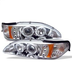 ( Spyder ) - 1PC Projector Headlights - LED Halo - Amber Reflector - LED ( Replaceable LEDs ) - Chrome - High 9005 (Included) - Low H3 (Included)