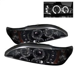 ( Spyder ) - 1PC Projector Headlights - LED Halo - Amber Reflector - LED ( Replaceable LEDs ) - Smoke - High 9005 (Included) - Low H3 (Included)