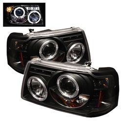 ( Spyder ) - 1PC Projector Headlights - LED Halo - LED ( Replaceable LEDs ) - Black - High H1 (Included) - Low H1 (Included)