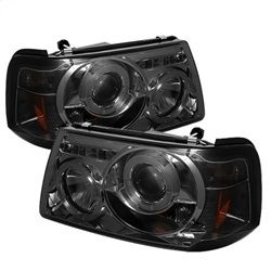 ( Spyder ) - 1PC Projector Headlights - LED Halo - LED ( Replaceable LEDs ) - Smoke - High H1 (Included) - Low H1 (Included)