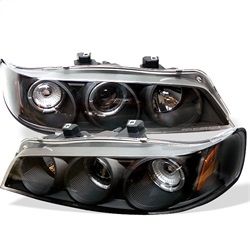( Spyder ) - 1PC Projector Headlights - LED Halo - Amber Reflector - Black - High H1 (Included) - Low H1 (Included)