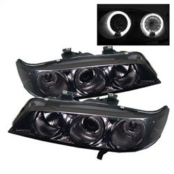 ( Spyder ) - 1PC Projector Headlights - LED Halo - Amber Reflector - Smoke - High H1 (Included) - Low H1 (Included)