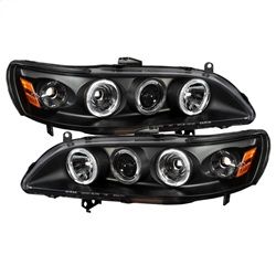 ( Spyder ) - 1PC Projector Headlights - LED Halo - Amber Reflector - Black - High H1 (Included) - Low H1 (Included)