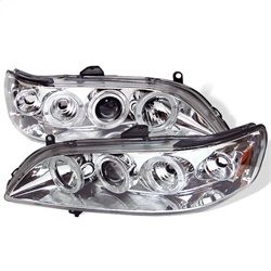 ( Spyder ) - 1PC Projector Headlights - LED Halo - Amber Reflector - Chrome - High H1 (Included) - Low H1 (Included)