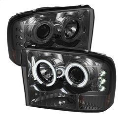 ( Spyder ) - 1PC Projector Headlights - Version 2 - CCFL Halo - LED ( Replaceable LEDs ) - Smoke - High H1 (Included) - Low H1 (Included)
