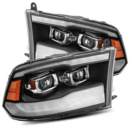09-18 Ram Truck Projector Headlights Plank Style Design Black w/ Sequential Signal, Top/Bottom DRL