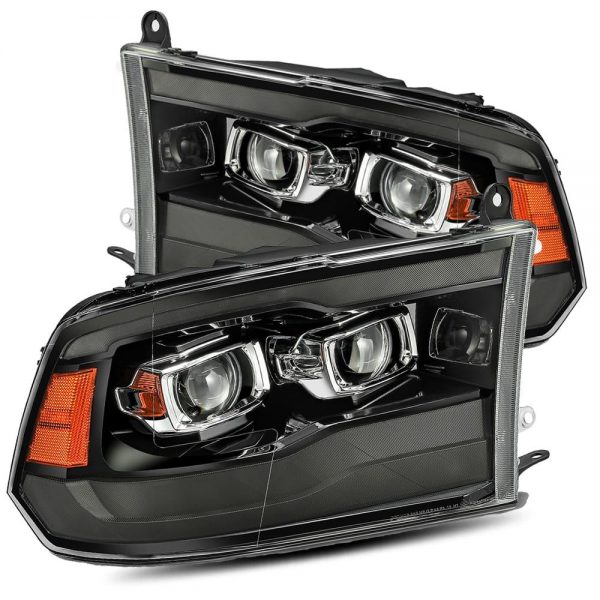09-18 Ram Truck Projector Headlights Plank Style Design Black w/ Sequential Signal, Top/Bottom DRL w/ Smoked Lens
