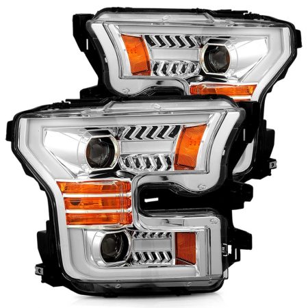 15-17 Ford F-150 17-20 Ford F-150 Raptor Projector Headlights Plank Style Design Chrome w/ Activation Sequential Signal