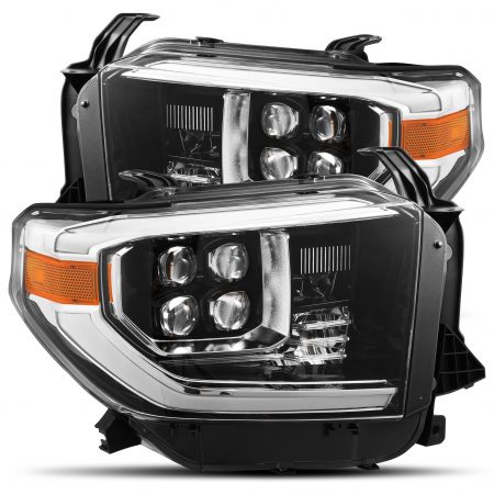 14-19 Toyota Tundra LED Projector Headlights Plank Style Design Gloss Black w/ Activation Light and DRL