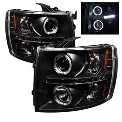 ( Spyder ) - Projector Headlights - LED Halo - LED ( Replaceable LEDs ) - Black - High H1 (Included) - Low H1 (Included)