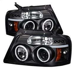 ( Spyder ) - Projector Headlights - Version 2 - CCFL Halo - LED ( Replaceable LEDs ) - Black - High H1 (Included) - Low 9006 (Included)
