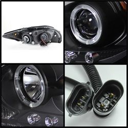 ( Spyder ) - Projector Headlights - LED Halo -Replaceable LEDs - Black - High H1 (Included) - Low 9006 (Included)