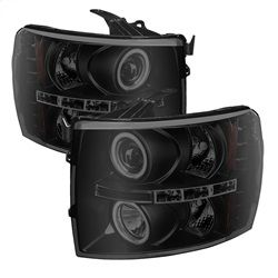 ( Spyder ) - Projector Headlights - CCFL Halo - LED ( Replaceable LEDs ) - Black Smoke - High H1 (Included) - Low H1 (Included)