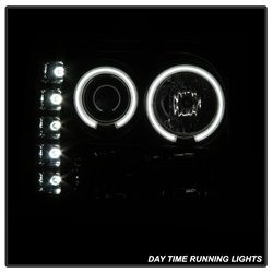 ( Spyder ) - Projector Headlights - CCFL Halo- LED ( Replaceable LEDs ) - Black Smoke - High H1 (Included) - Low H1 (Included)