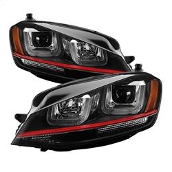 ( Spyder ) - Projector Headlights - DRL LED - Red Stripe - Black