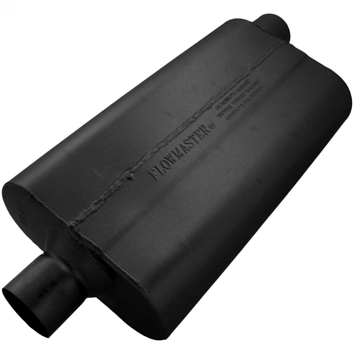 Flowmaster 942552 50 Delta Flow Muffler - 2.50 Center In / 2 Flowmaster 942552 50 Delta Flow Muffler - 2.50 Center In / 2.50 Offset Out - Moderate Sound